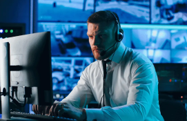 Security surveillance operator monitoring live feeds – American Security Force
