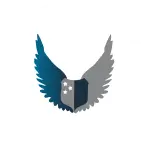 Stylized eagle wings with a central shield symbolizing security and protection