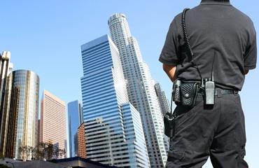 Security agent watching Los Angeles downtown area