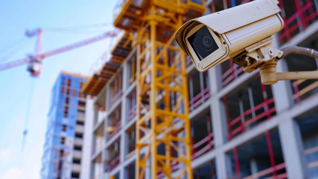 Fixed security camera used as an alternative to construction security trailers on a job site.