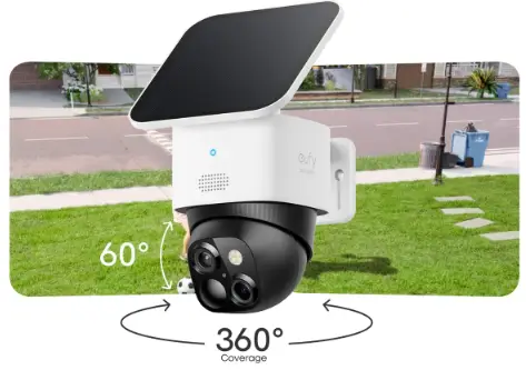Solar-powered 360-degree outdoor security camera with wide-angle coverage installed for residential surveillance by American Security Force