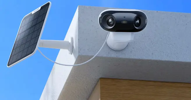 Solar-powered wireless outdoor security camera installed on residential property by American Security Force in Los Angeles