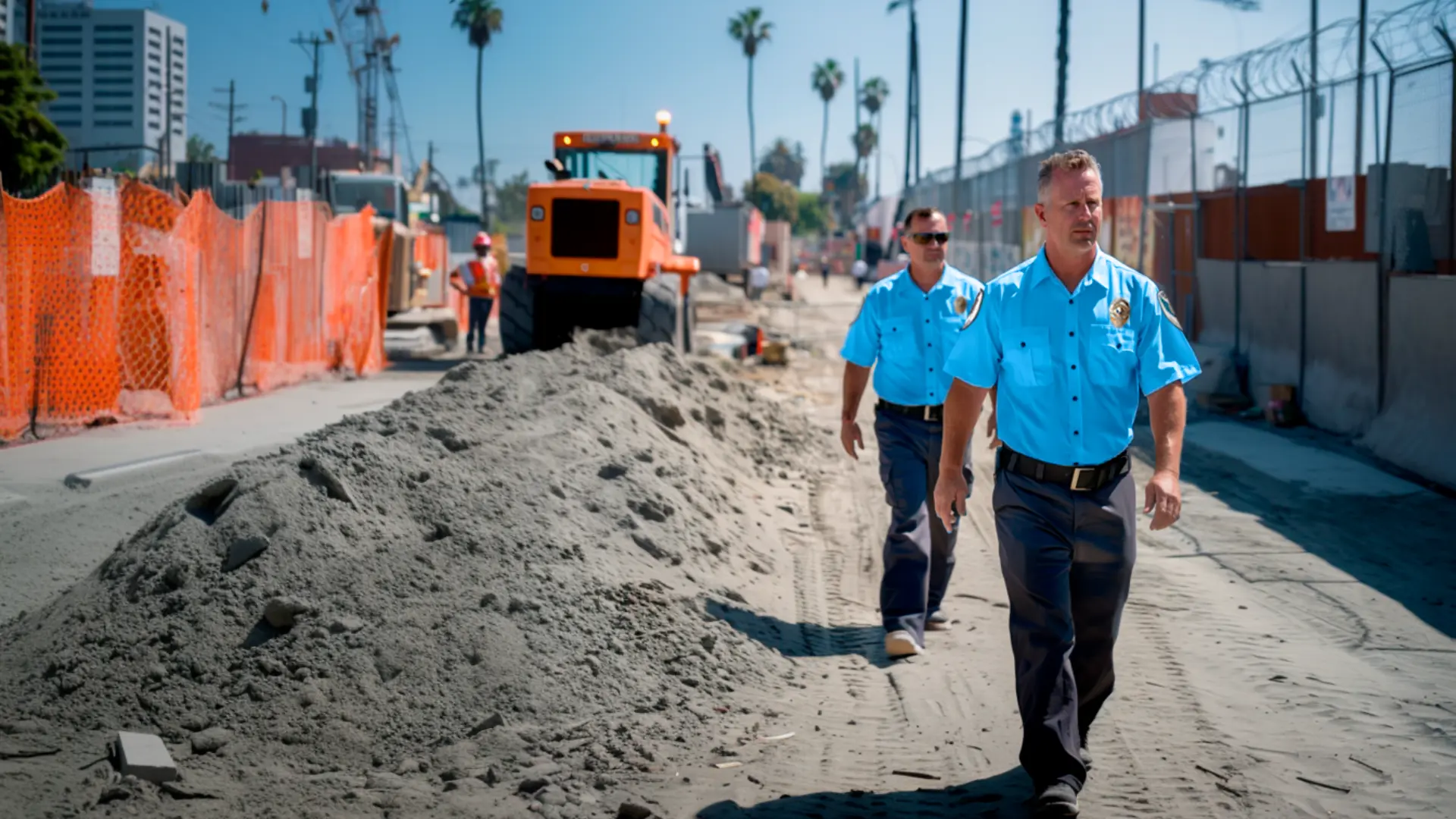 Construction site security guards patrolling the premises