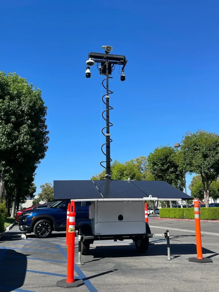 Mobile solar security camera trailer with surveillance cameras for parking lot protection by American Security Force